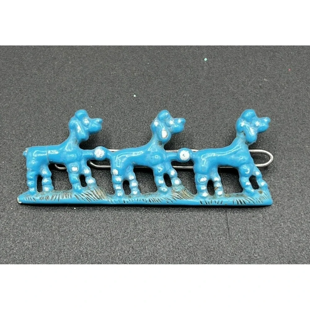 VTG Plastic POODLE‎ BIRDs FLOWERS Hair Clip Barrette 1950s Children - Set Of 3